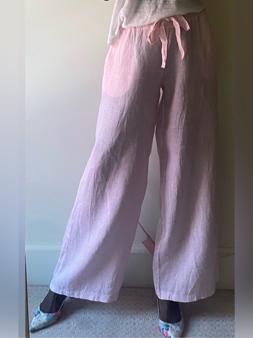 Italian Linen, Wide Leg Pant, Light Pink, Sz. Sm/Med Linen & Moore